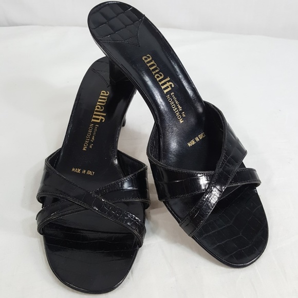 Leather Slip On Sandal Black Crock Print Italy - Picture 1 of 6